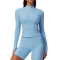 Women's Active Compression Elastic Long Sleeve 1/4 Zipper Stretchy Ribbed Running T-Shirt XS/S Lightweight Solid Pattern OEM