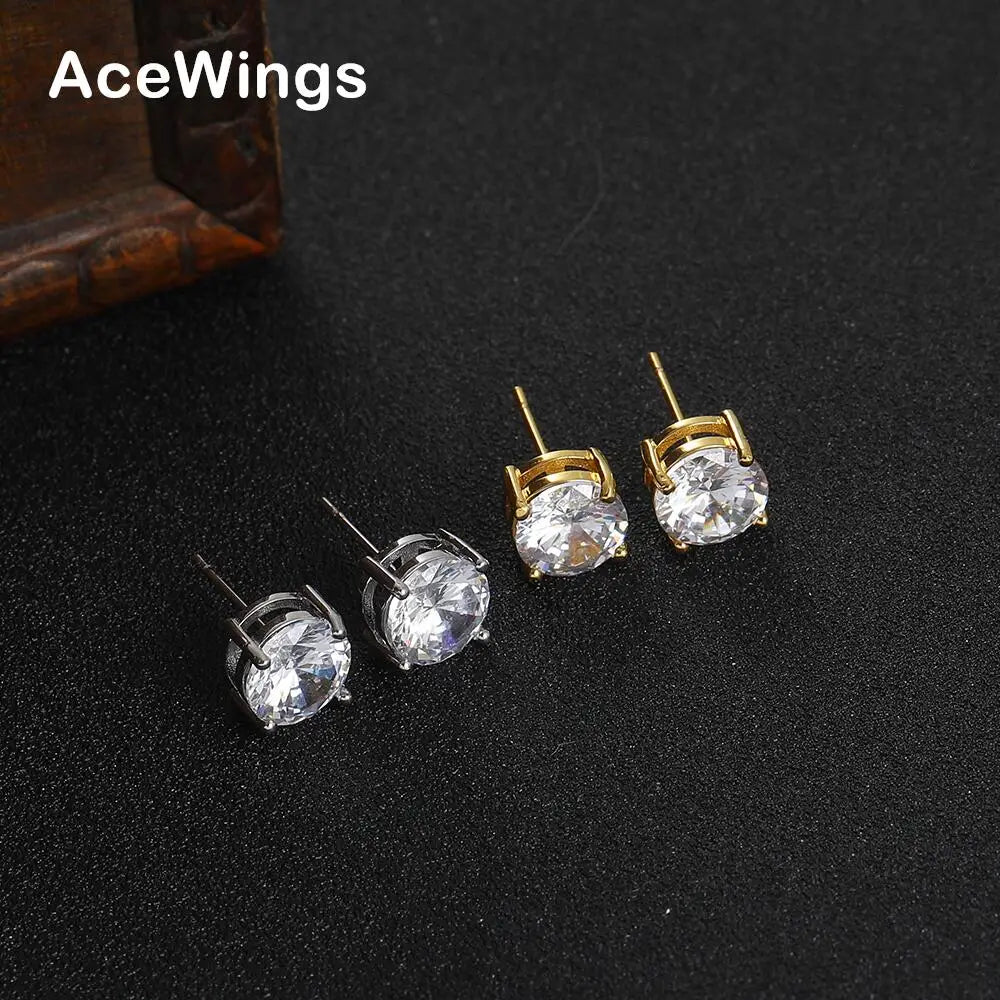E071 8mm Round Stud Earrings Brass CZ Female Earrings Fashion Jewelry for Women  Bling Bling