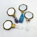 Magical Natural Gemstone Purple Amethyst Point Mirror Hand Held Crystal Makeup Mirror