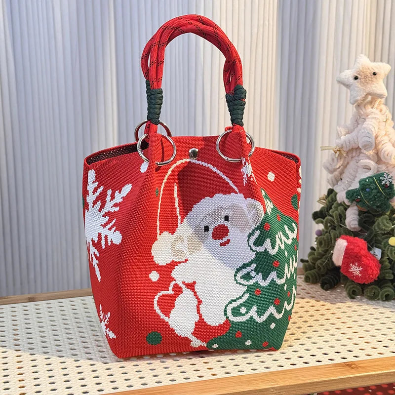 European and American Fashion Crochet Knitted Bag Tote Bag Crochet Handbag for Christmas