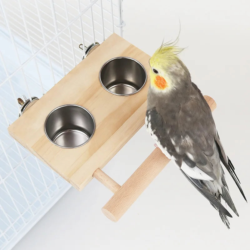 Stainless Steel Bird Feeder Cup Parrot Bird Food Box with Stand Feeding Dish Bird Feeder Bird Seed Bowl Bird Cage