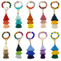 New Design Silicone Bead Chain Link Bracelets Wristlet Keychain Adjustable Size Trendy Colorful Tassel Pendant Key Ring Unisex
