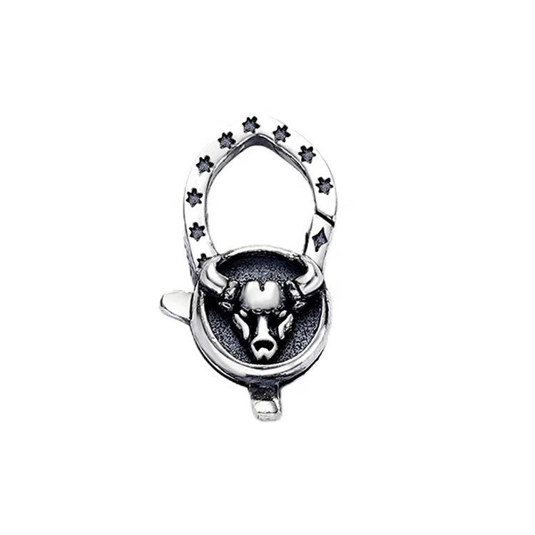 Punk & Hiphop Oxidized Sterling Silver Bull's Head Pendant Clasp Wild Animal  OX Lobster Claw Clasp Clicker Lock for Bracelet