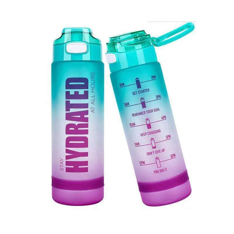 2025 New Design Tritan Water Bottle with Time Marker Gradient Colors 1000ml Bpa Free Direct Drinking Botella De Agua Deportiva