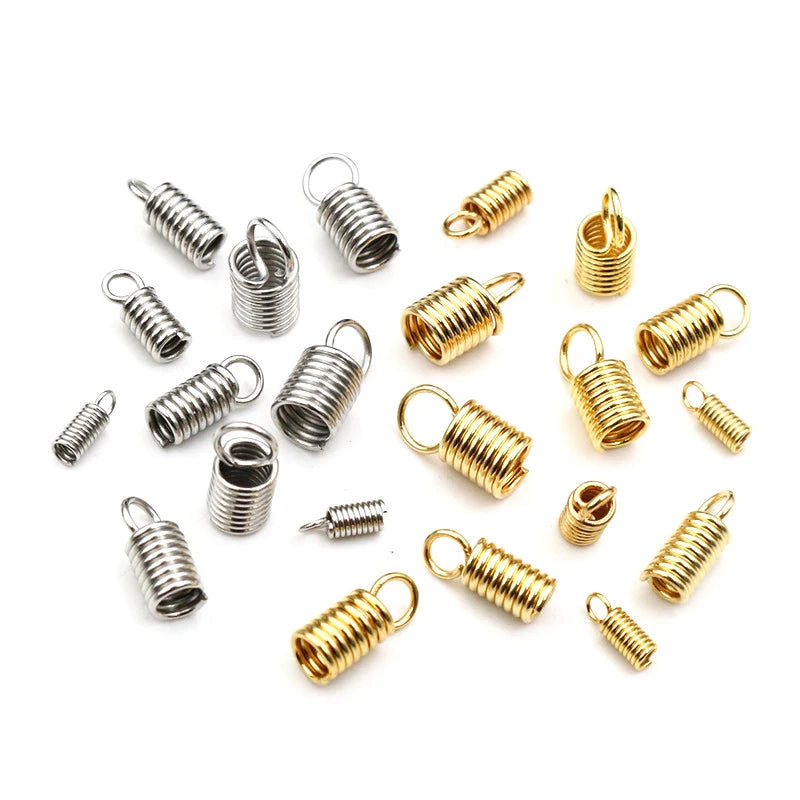 30-100pcs Stainless Steel Spring Crimp Clasps Leather Cord Ends End Caps Connectors for DIY Bracelet Necklace Jewelry Making