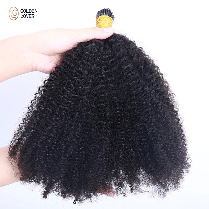 Afro Kinky Curly Human Hair I Tips Microlinks Brazilian Virgin Hair Extensions Hair Bulk Knots Black Color for Women