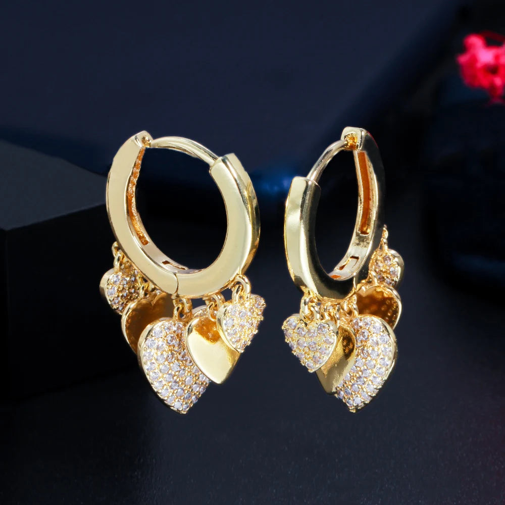 Trendy Cubic Zircon Drop Tassel Love Heart Charms Endless Hoop Earrings for Women Small 18k Gold Plated Bohemian Jewelry
