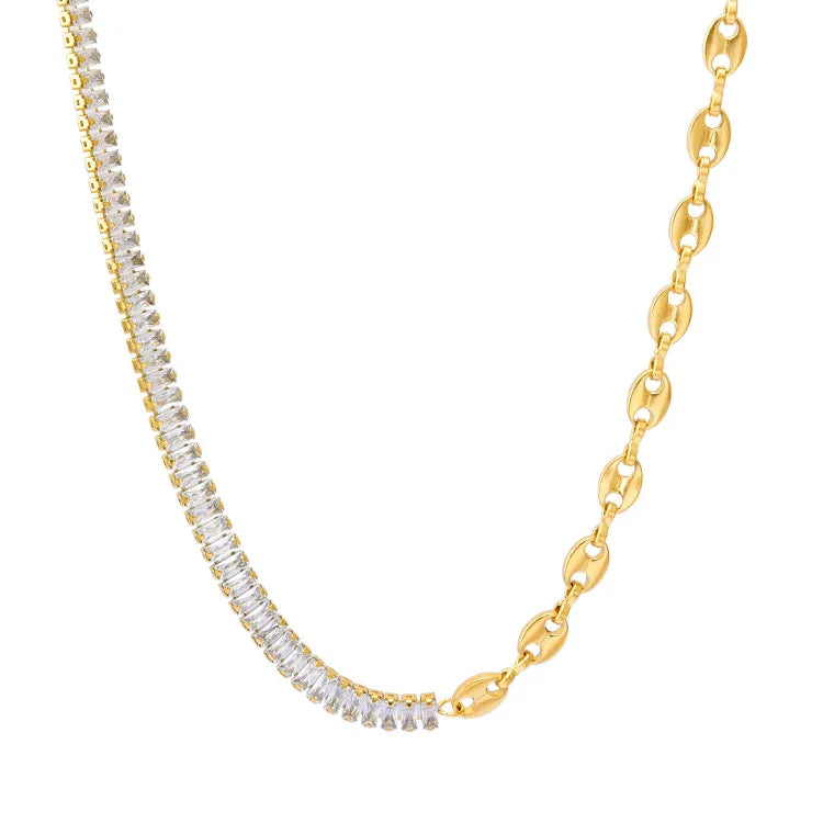 Non Tarnish Titanium Steel Fashion Tennis Chain Necklace 18k Gold Plated Zircon Necklace