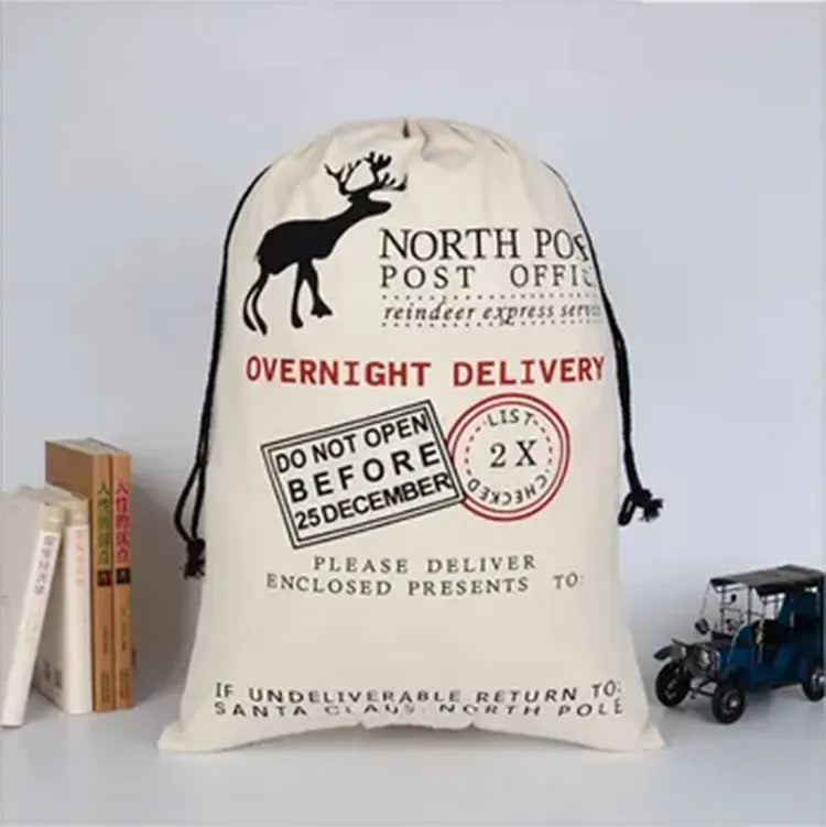 2026 Hot Selling YX Brand Eco-friendly Cotton Drawstring Pouches Large Christmas Reindeer Santa Sacks Letter Pattern Canvas