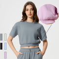 SHINBENE Cozy Modal Women's Short Sleeve Crew Neck T Shirts Basic Crop Tops Skinny Quick Dry Sweat-Wicking Four-Way Stretch