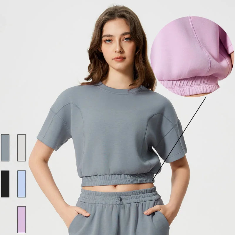 SHINBENE Cozy Modal Women's Short Sleeve Crew Neck T Shirts Basic Crop Tops Skinny Quick Dry Sweat-Wicking Four-Way Stretch