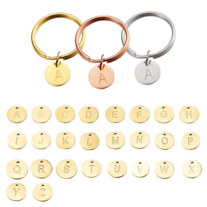 Custom Deep Engrave Fashion 26 English Letter A-Z Stainless Steel Silver/Gold/Rose Gold Mirror Polish Carabiner Alphabet