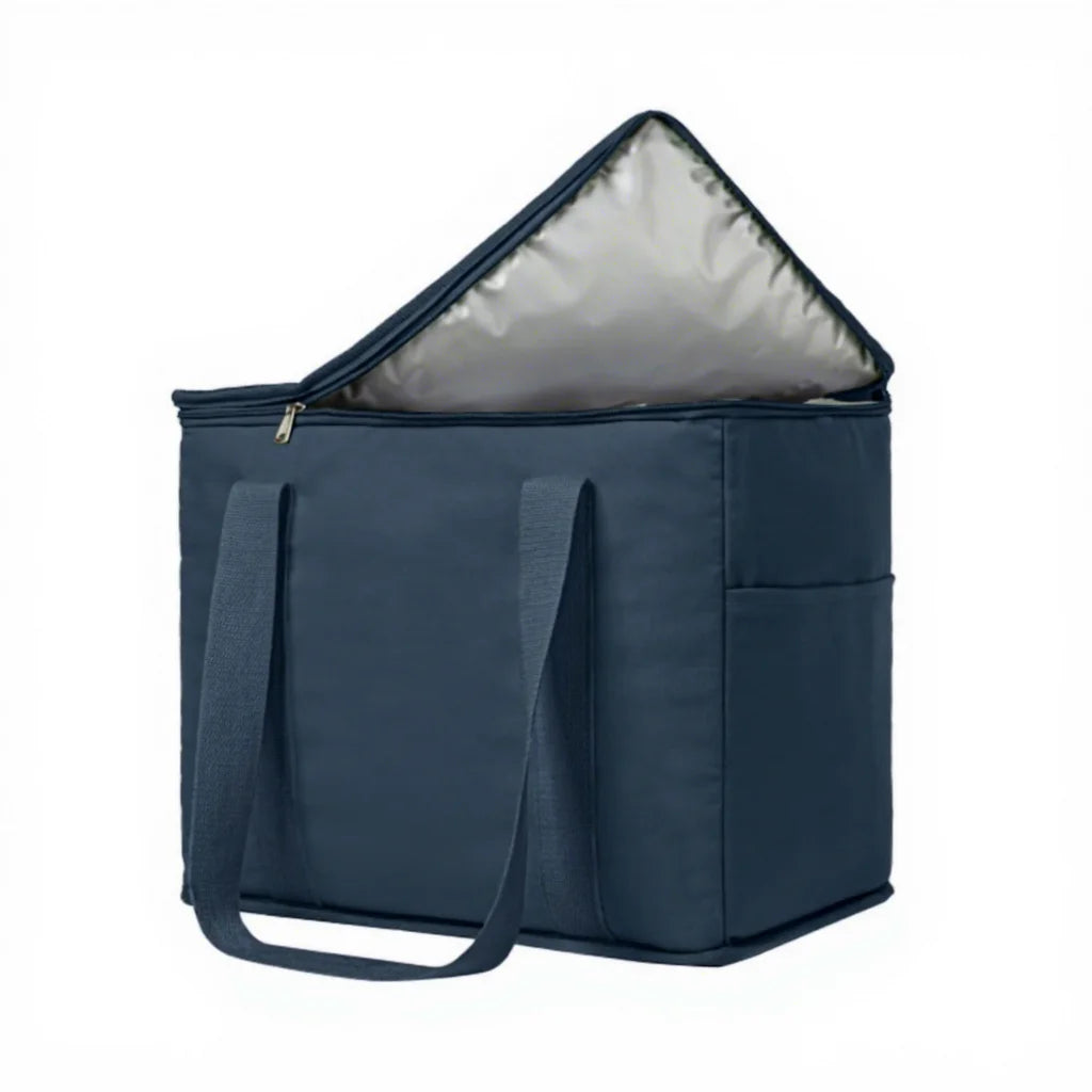 Reusable Zipper Cooler Bag Non-Woven Insulated Grocery & Lunch Food Refrigeration with Convenience