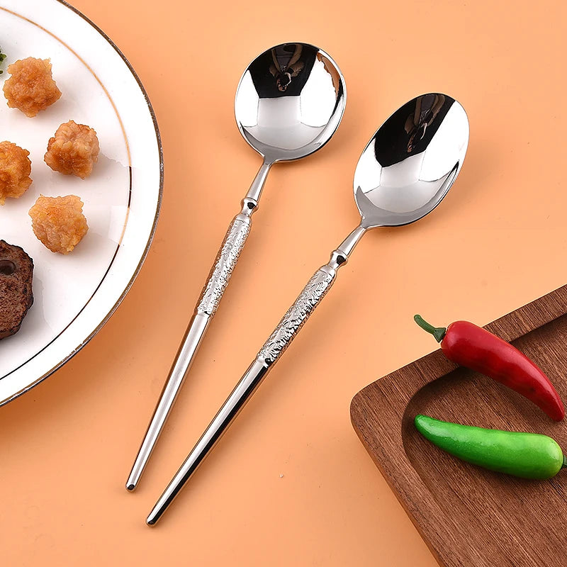 Wholesale 304 Stainless Steel Cutlery Set Knife Fork Spoon Silverware Hammer-shaped Handle Flatware Set for Wedding