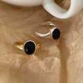 Black Agate Jewelry Classic Gemstone Ring 925 Sterling Silver Adjustable Rings Women