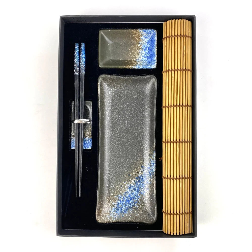 New Arrival Sushi Plate Sauce Dish Chopsticks Dinnerware Sets With Placemat Japanese Ceramic Stone Sushi Tableware Set
