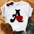 A B C D E English Alphabet Print T Shirt Women New Summer Couples Lovers Female T-Shirt Harajuku Casual Black Tops Tshirts
