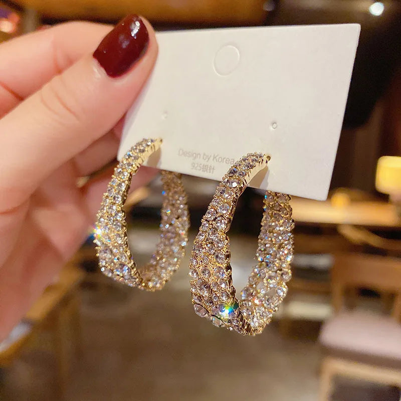 2025 Japan Korea Fashion Simple Elegant Rhinestone Earrings Love Tassel Diamond Hoop Earrings for Women