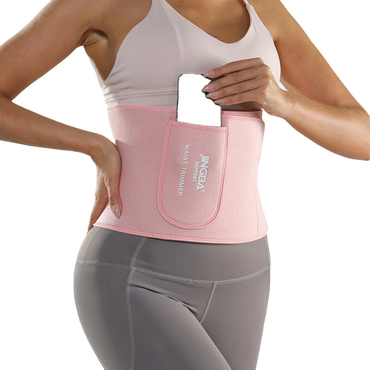 JINGBA OEM ODM Neoprene Waist Trimmer Silver Ion Sauna Back Support Brace Weight Loss Phone Pocket for Women Men Protective