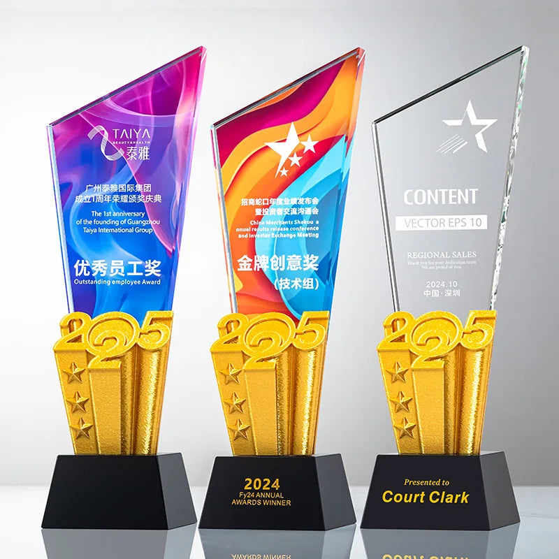 2025 New Design 3D Print Crystal Glass Awards Plaque Trophy MH-NJ0683