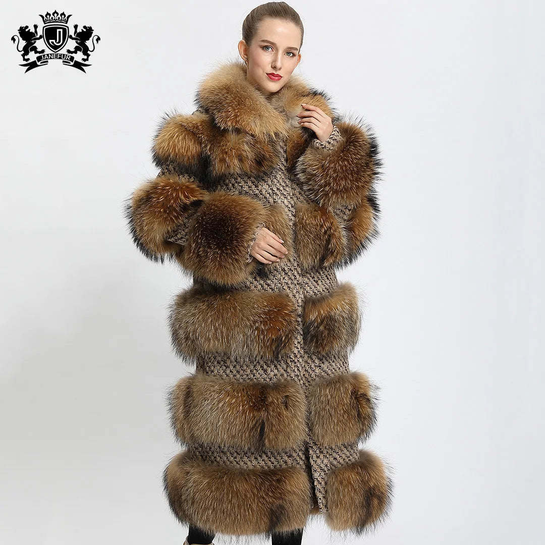 Natural Fur Women's Winter Jacket Style Real Raccoon Fur Coat Plush Fashion Design Long Fur Coat