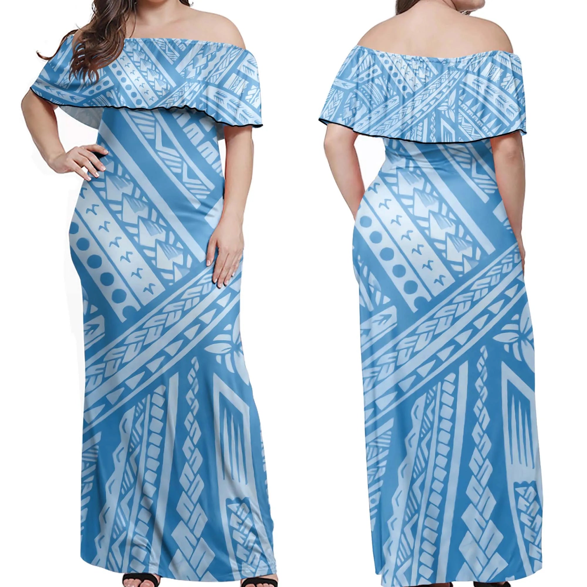 Vintage Dress Polynesian Tribal Printed Sexy Maxi Dress Clothing Blue Stripe Customized Plus Size Dress Casual Women Elegant
