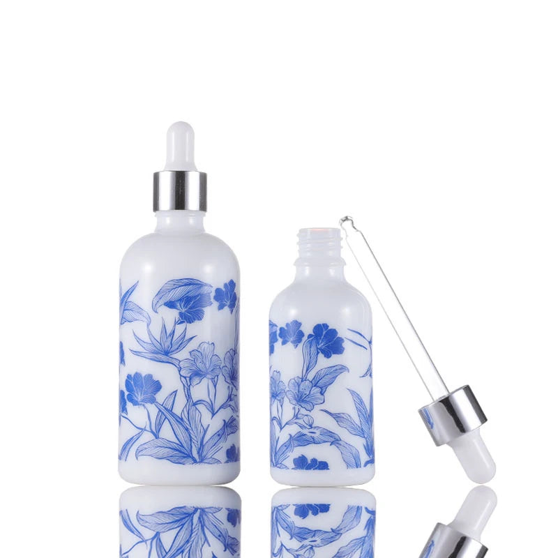 Free Sample 10ml 15ml 30ml 50ml 100ml Ceramic Oil Dropper Bottles for Essential Oils White Opal Bottle with Printing