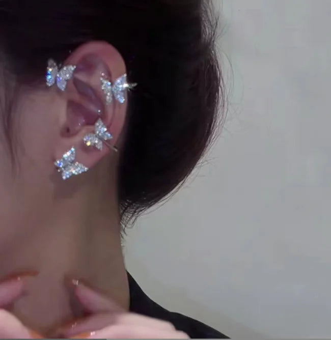 White Zircon Diamond Ear hang Without Ear Hole Snowflower Bone Clip Earrings