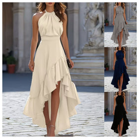 Summer Sleeveless Halter Irregular Ruffle Women's Dress S-XXL