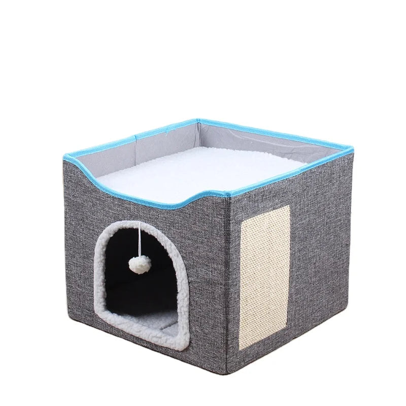 Foldable Cat Cave Pet Cat House Cat Beds with Scratch Pad for Indoor