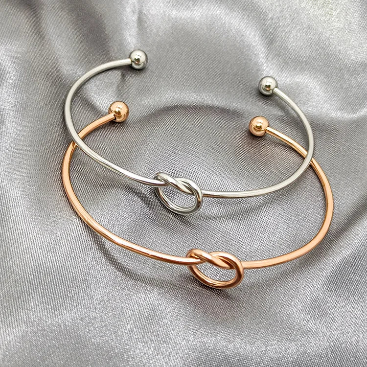 Wholesale 2025 Trendy Gold Plated Stainless Steel Love Knot Bracelet Open Metal Jewelry for Women