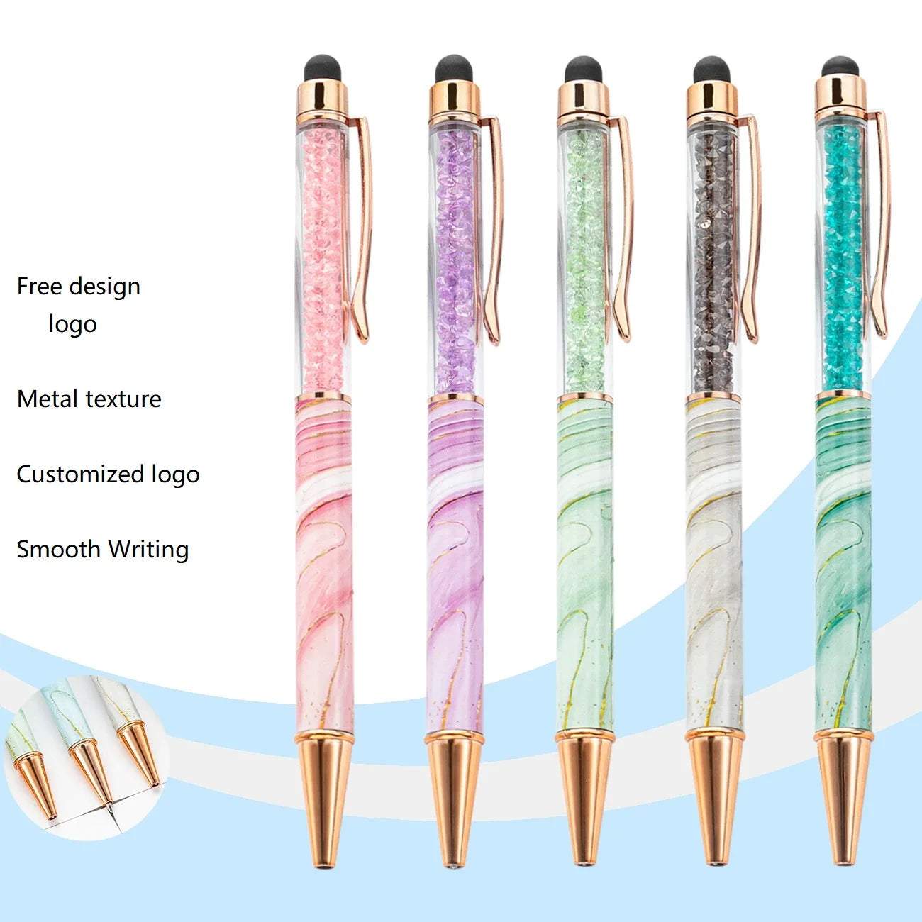 New heat transfer metal ballpoint pen minimalist advertising gift pen creative and personalized touch screen crystal pen