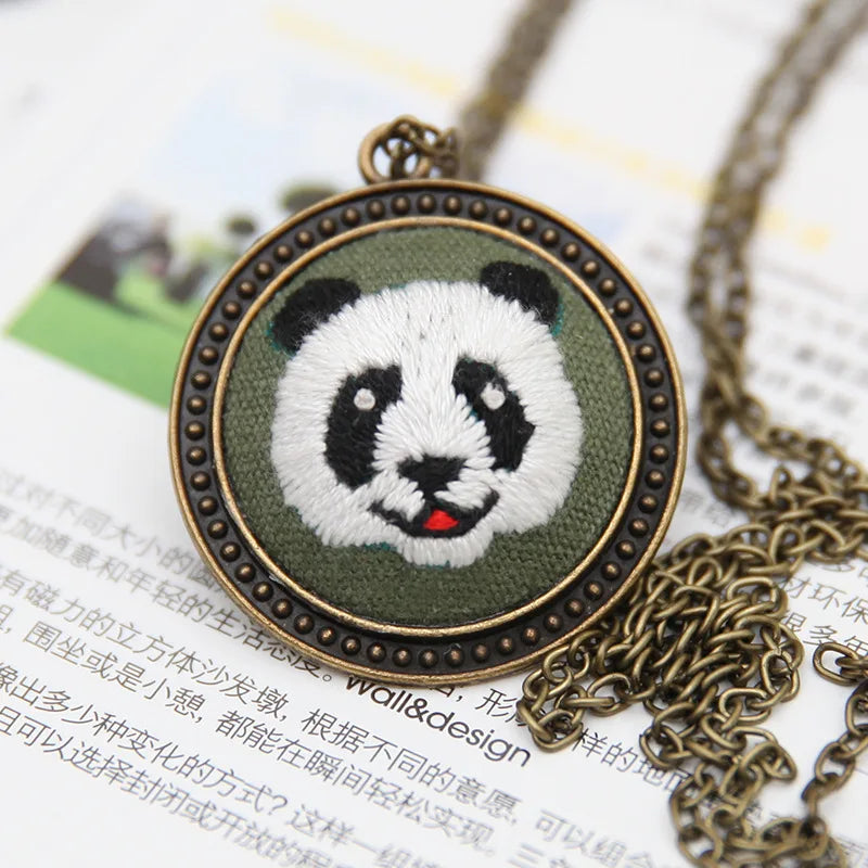 Creative Gifts Needlework Pendant Floral Pattern Cross Stitch Embroidery Necklace Hoop Kit