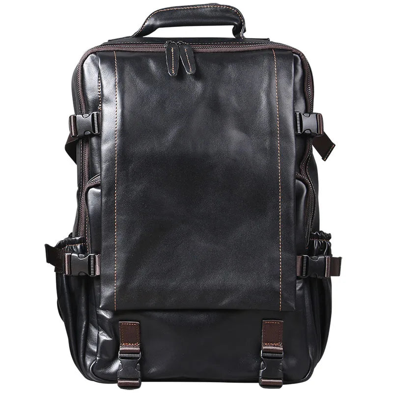 Trendy Handmade Cow Leather Daily Outdoor Hiking Trekking Travel Computer Backpacks for Men