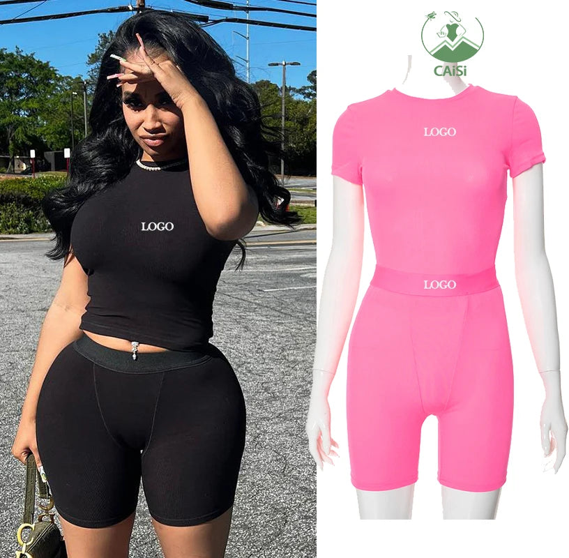 Hot Two Piece Short Set Women Fashion Solid T Shirt and Skinny Shorts 2 Piece Set Tracksuit Women's Summer Outfits 2024 Clothing