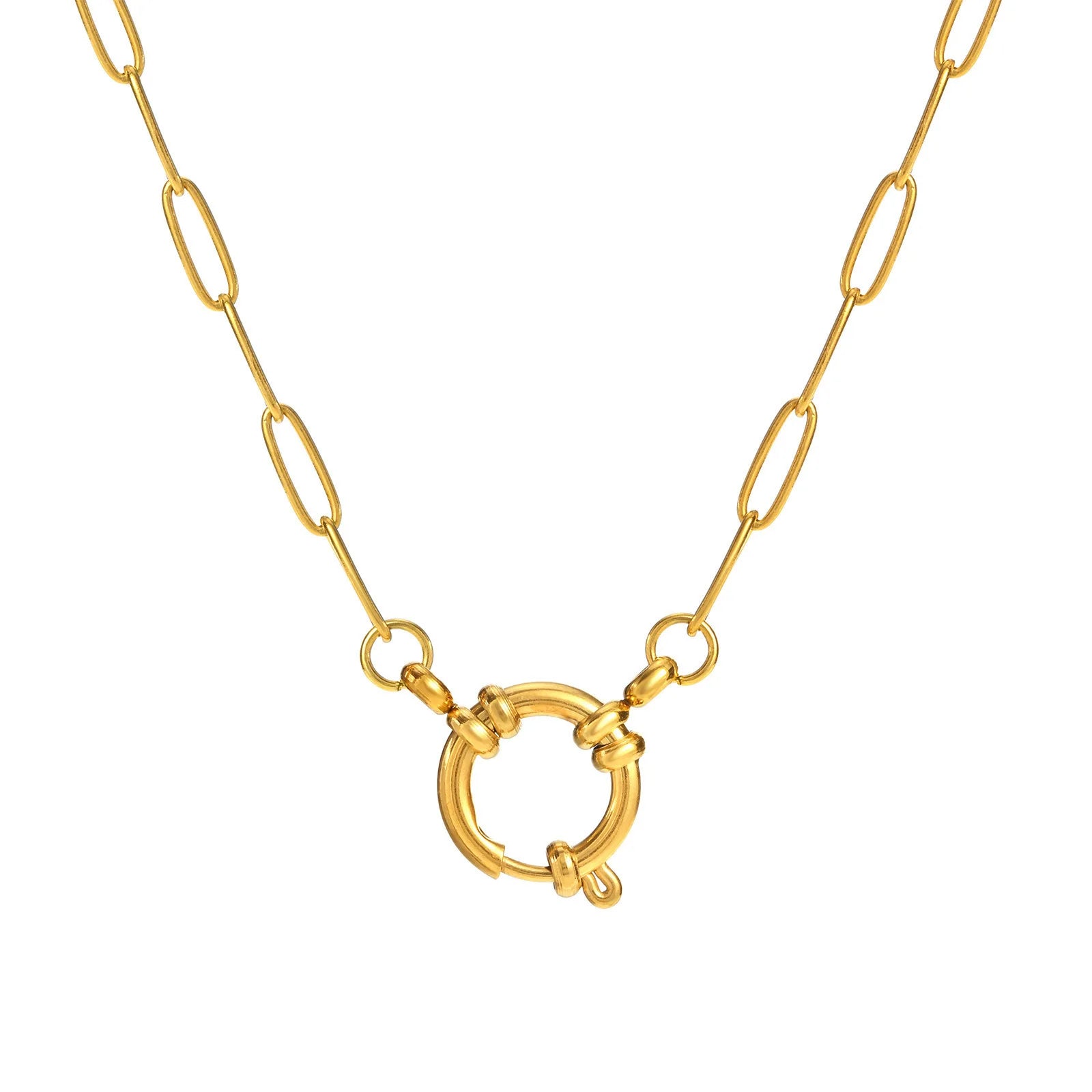 Shescity Trendy Gold Plated Stainless Steel Necklace Minimalist Round Shaped Pendant Necklace Women Jewelry for Gifts
