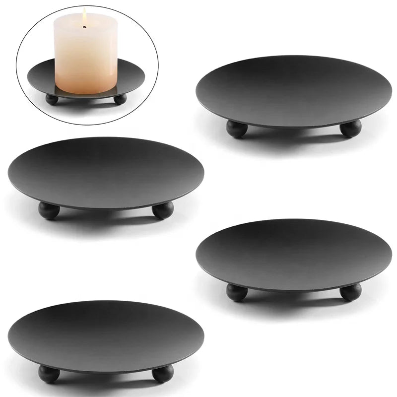 American Style Iron Black GIod Plate Pillar Candle Plate Candle Holder Stand for Home and Wedding Centerpiece