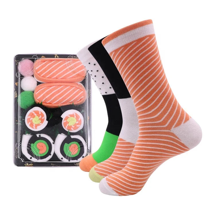 Fashion Unique Food Salmon Sushi Socks Box Women Unisex Trendy Funny Cotton Socks Set