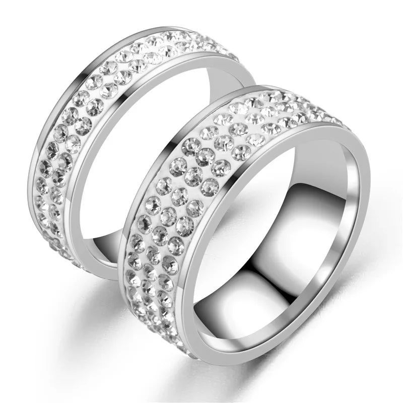 2021 Elegant Bling Diamond Zircon Silver Stainless Steel Couple Rings Creative Engagement Party Anniversary Jewelry