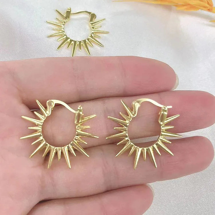 EM1330 18k Gold Plated Brass Spike Sun Hoop EarringsGold Hoops for Women