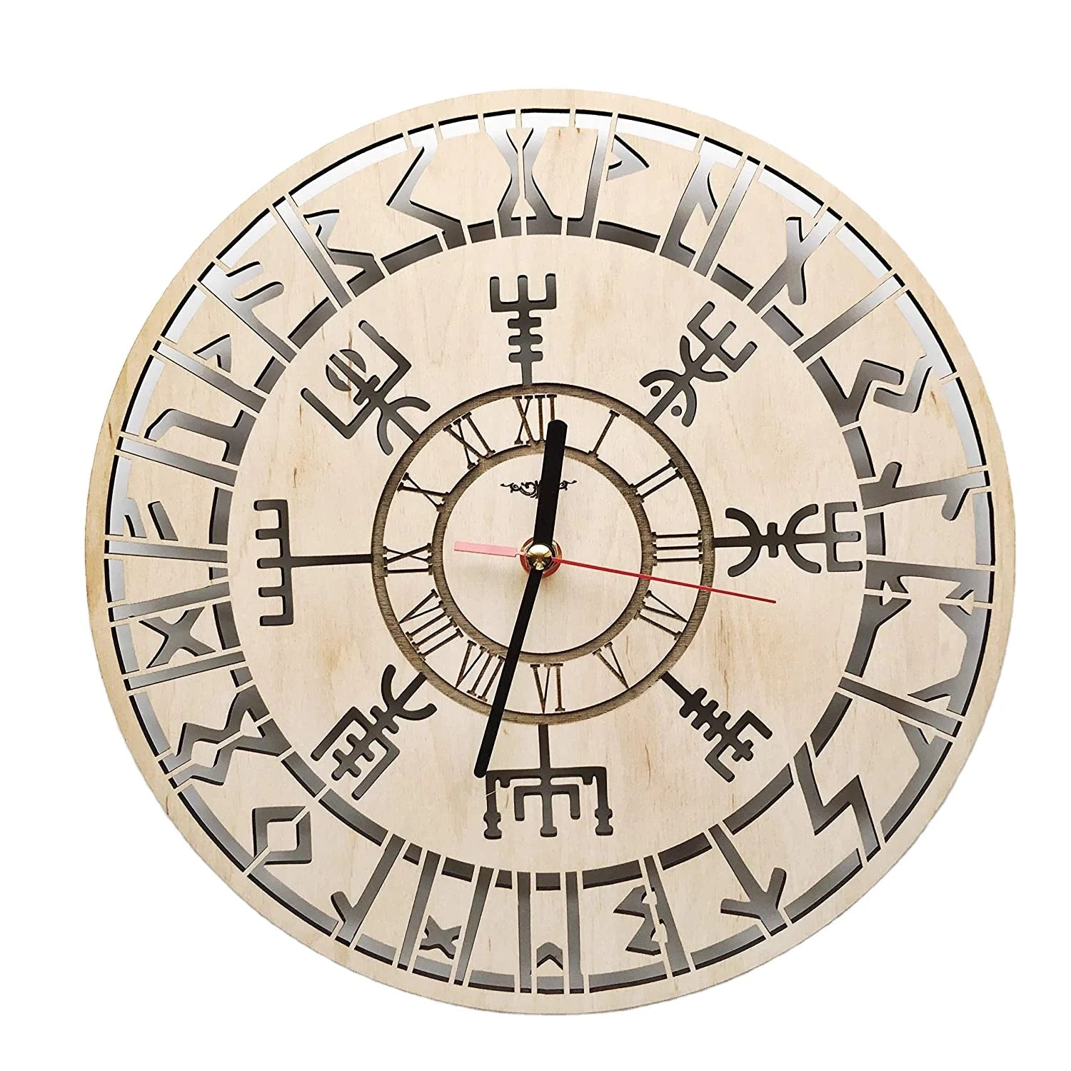 Vikings Vegvisir Wall Clock Wood Home Decor - Great Wall Art for Living Room Bedroom Kitchen  Wood WALL CLOCK