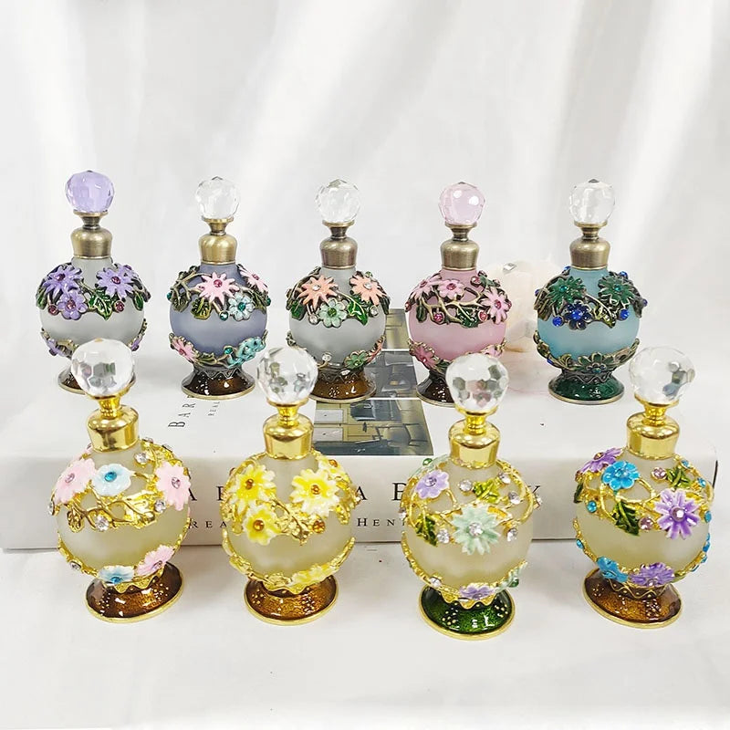 25ml Patented Sunflower Metal Perfume Bottle Glass Essential Oil Refillable Attar Bottle Factory Outlet#81157
