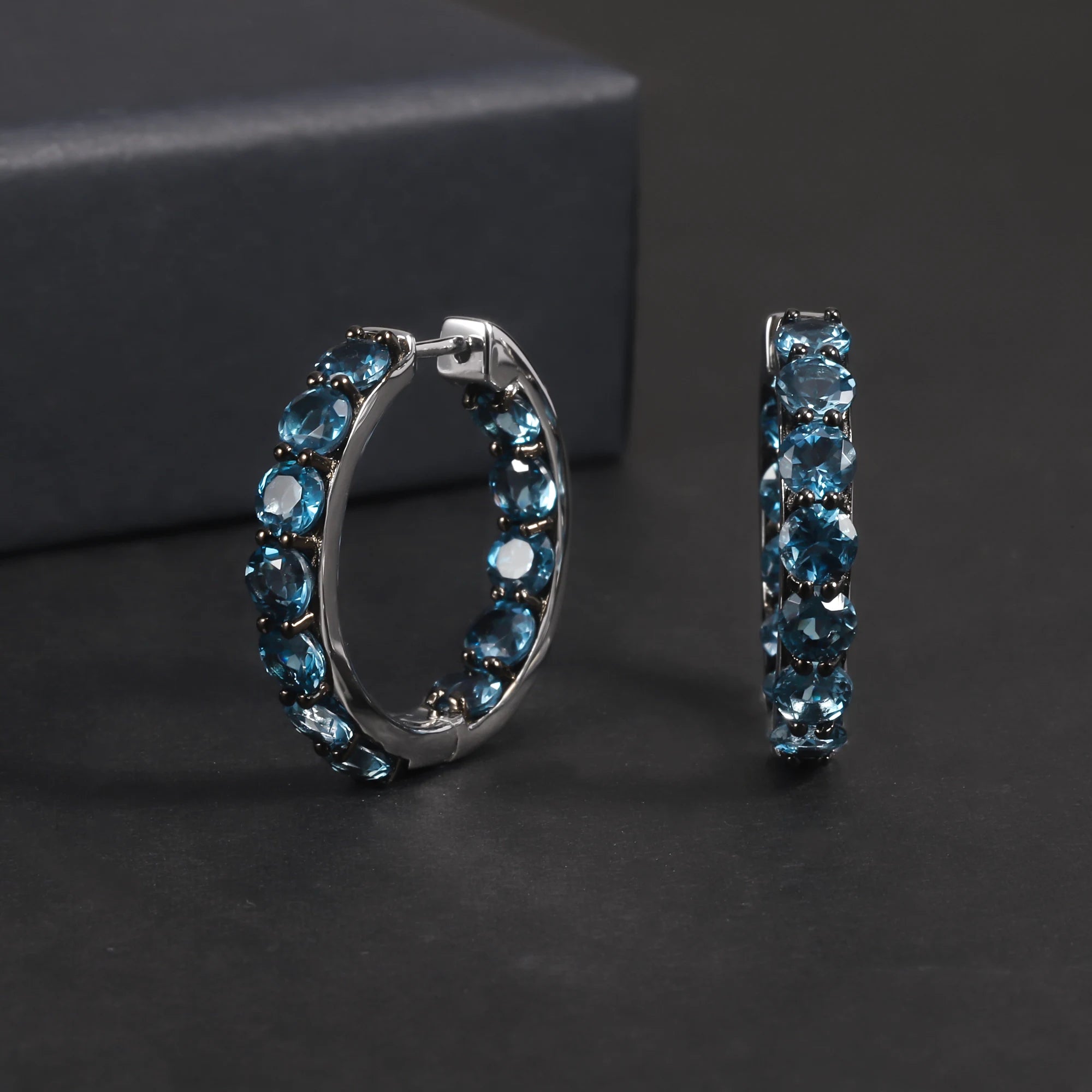 RZ0004 Abiding Jewelry London Blue Topaz Jewellery Supply Inside Out Hoops Small Sterling Silver Earring Hoops