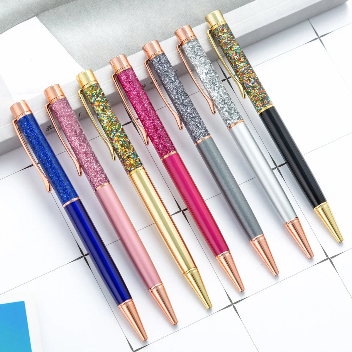 Cute Bling Glitter Ballpoint Pen for Women 1.0mm Writing Width Metal Barrel Retractable Journaling Pen