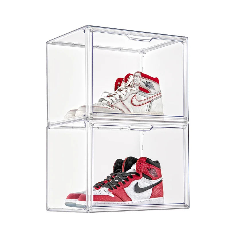 New Design PET Acrylic Eco-Friendly Folding Clear Sneaker Storage Container Transparent Shoes Organizer Footwear Storing Show