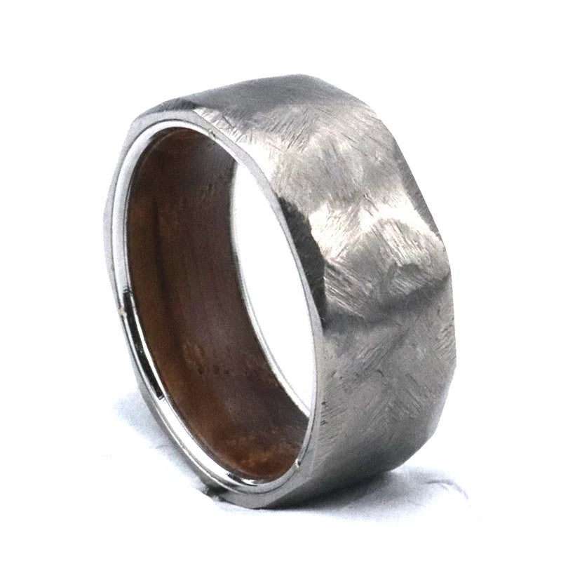 Poya 8mm Classic Couple Wedding Band Iron Wood Liner Hammered Titanium Ring