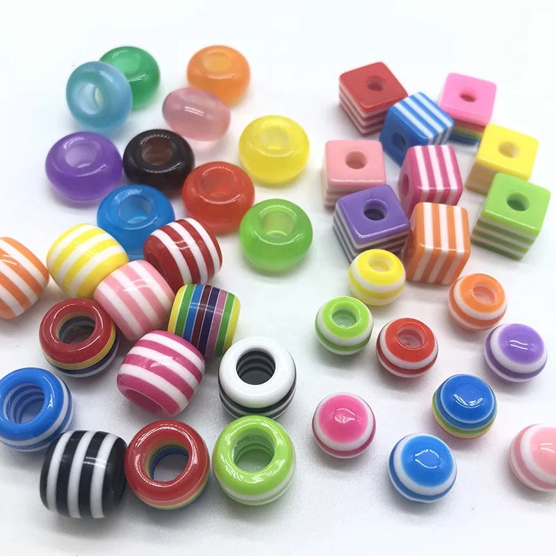 Wholesale Multi-size Rainbow Striped Resin Beads for  DIY Children's Hair Accessories Bracelet Jewelry Making