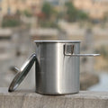 Outdoor Camping Cooking Picnic Accessories 750ml Stainless Steel Pot Portable Water Mug Cup with Lid and Foldable Handle
