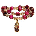 Amulet PIXIU Tiger Eye Stone Bracelets Chinese Feng Shui Plutus Cat Wealth Lucky Sign Crystal Beads Double Layer Women Bracelet