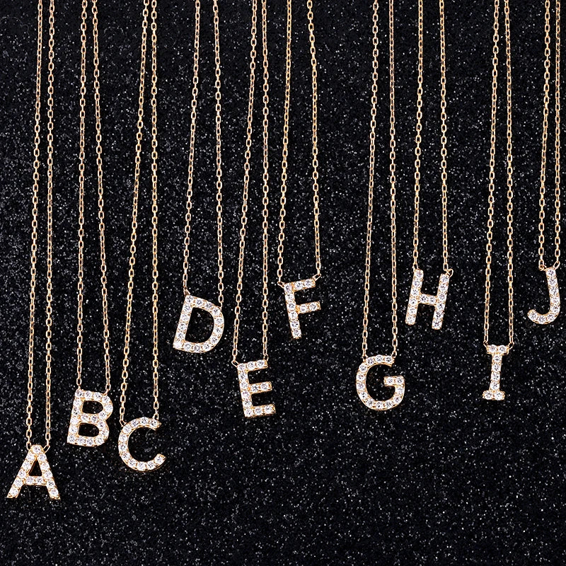 Fashion Alphabet Gold Lab Grown Diamond Woman Jewelry Custom 26 Letter Necklace Initial